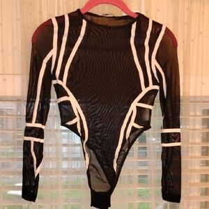 Kikirlki Woman's Black and White Sheer Bodysuit, Size: S, NWT